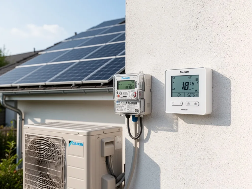 Télécommande de climatisation Daikin affichant un code erreur sur un fond sombre