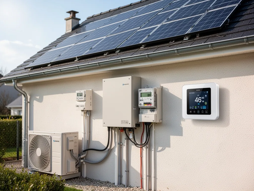 Vue rapprochée d’un onduleur photovoltaïque mural affichant un code erreur rouge, avec câbles apparents.